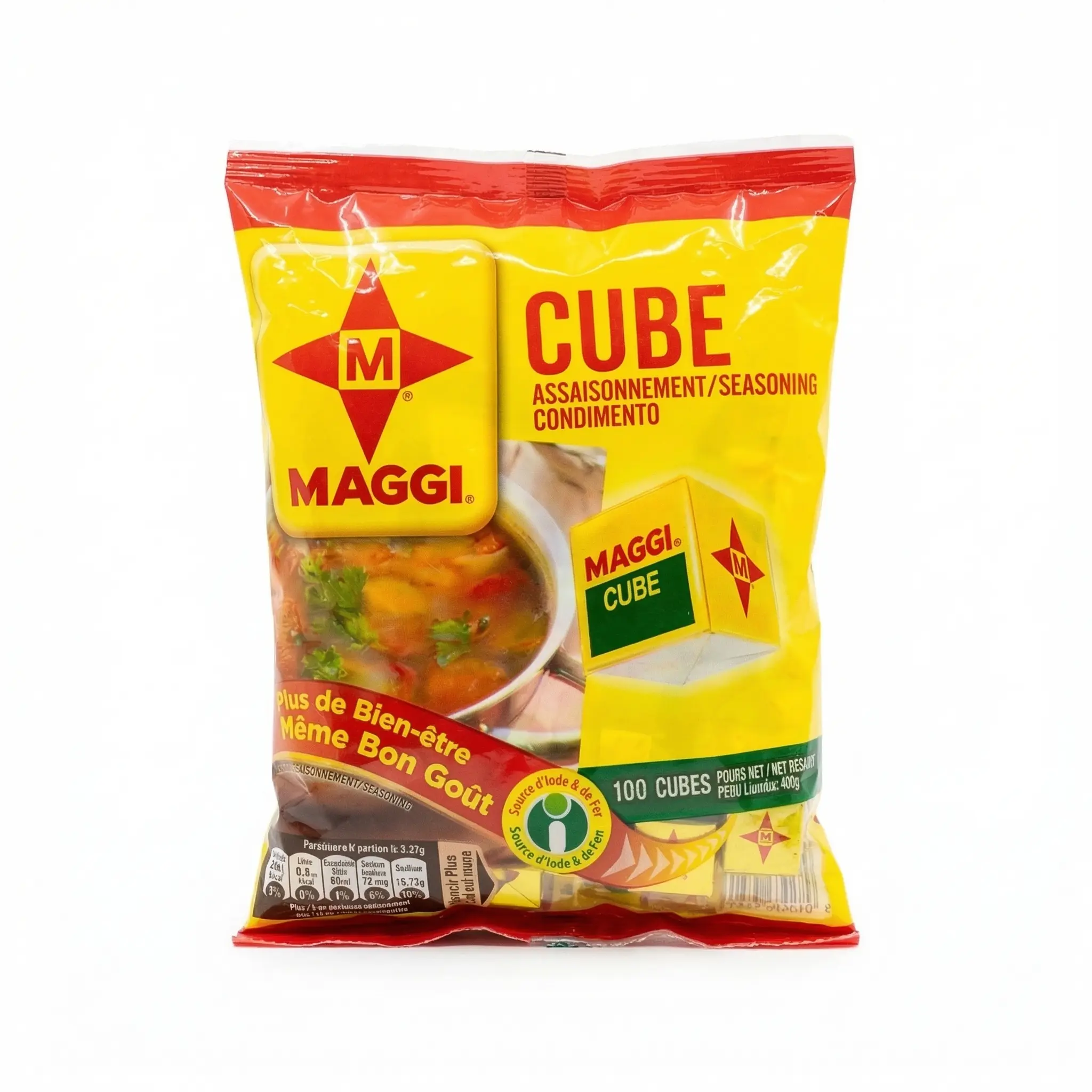 Boîte cube Maggi 400g vue de face emballage jaune rouge